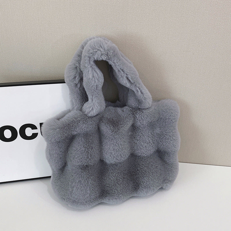 Borsa a tracolla grande e capiente in peluche da donna, nuova