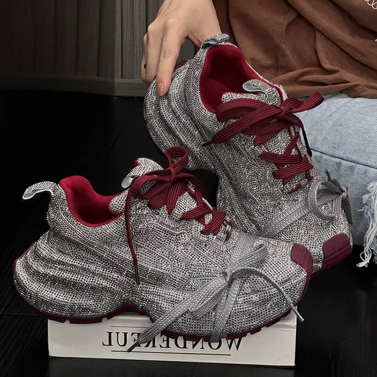 Chaussures à plateforme neuves respirantes avec strass et brides en diamant