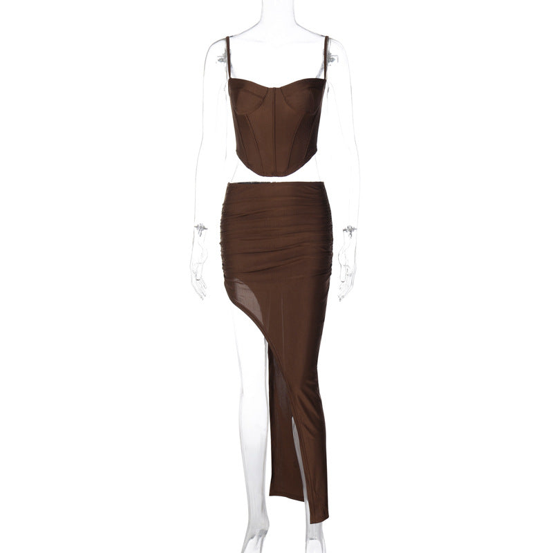 Fishbone Sling Bandeau Slim-fit Split Skirt Suit