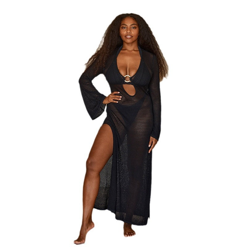 Abito da spiaggia bohémien con scollo a V e spacchi cavi