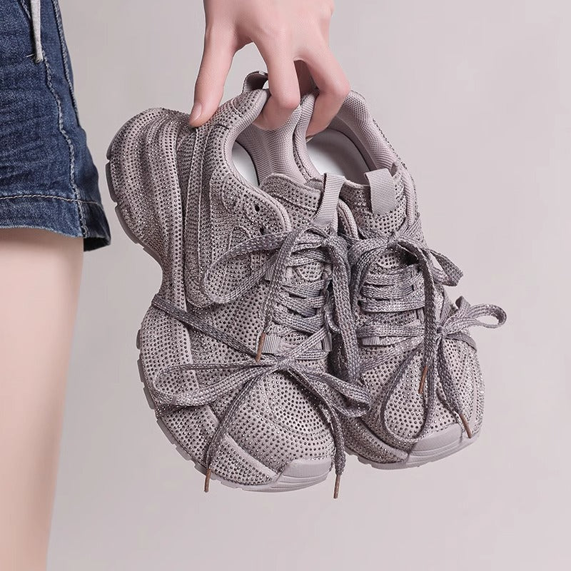 Chaussures à plateforme neuves respirantes avec strass et brides en diamant