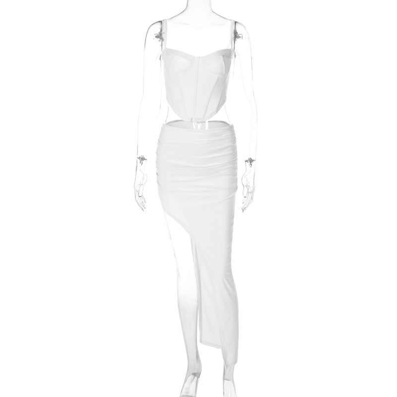 Fishbone Sling Bandeau Slim-fit Split Skirt Suit