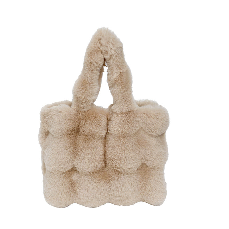 Borsa a tracolla grande e capiente in peluche da donna, nuova