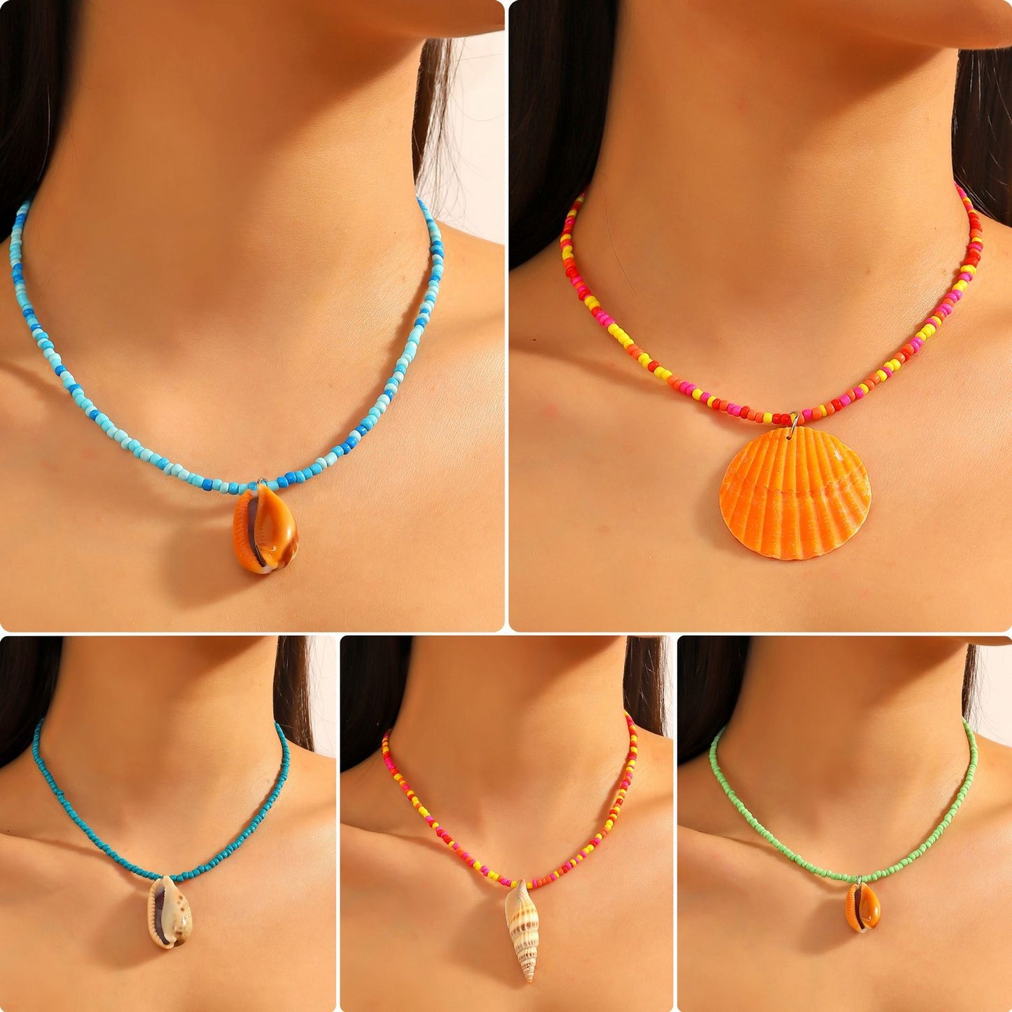 Colorful Rice-shaped Beads Stringed Beads Shell Necklace