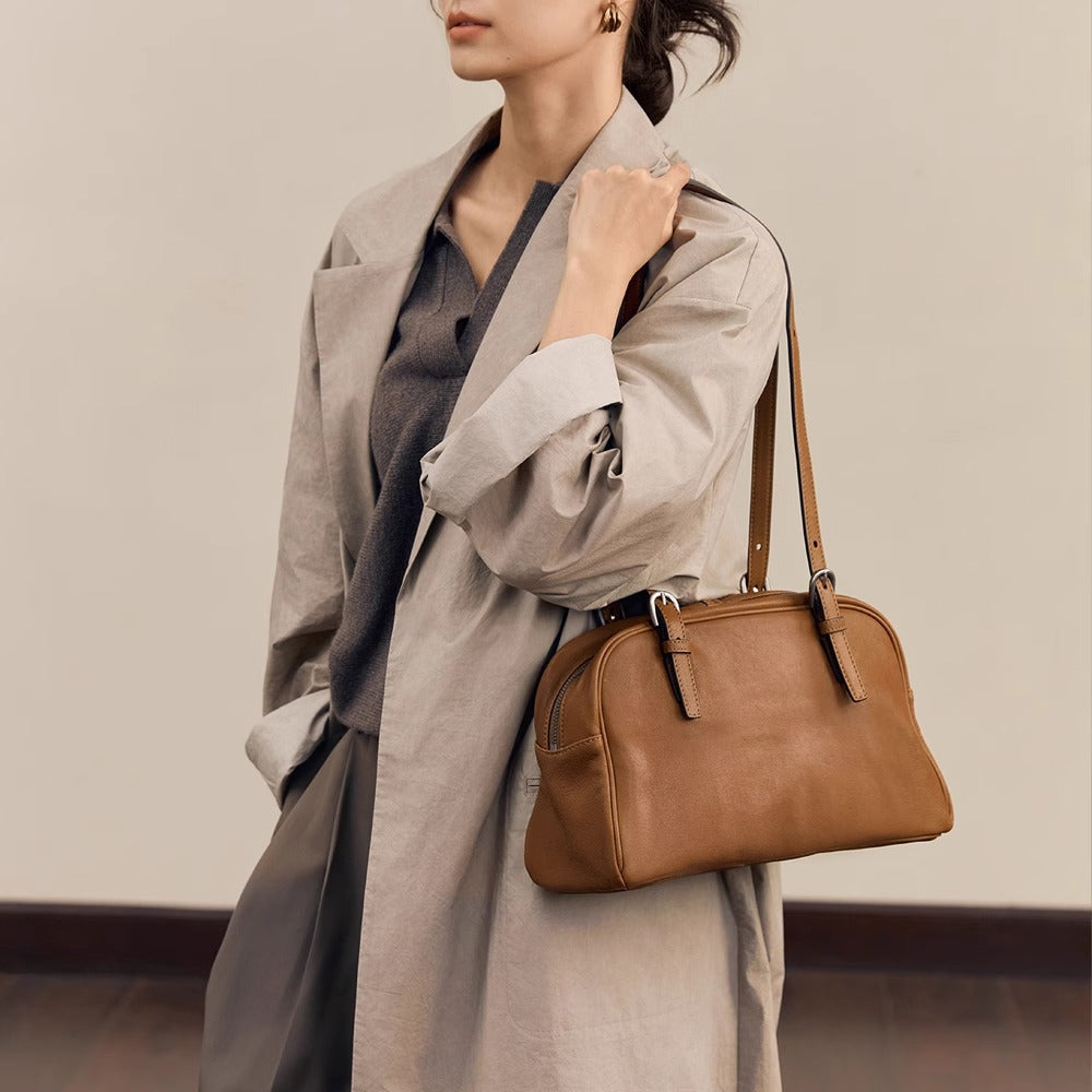 Sac à bandoulière rétro décontracté en cuir véritable de grande capacité