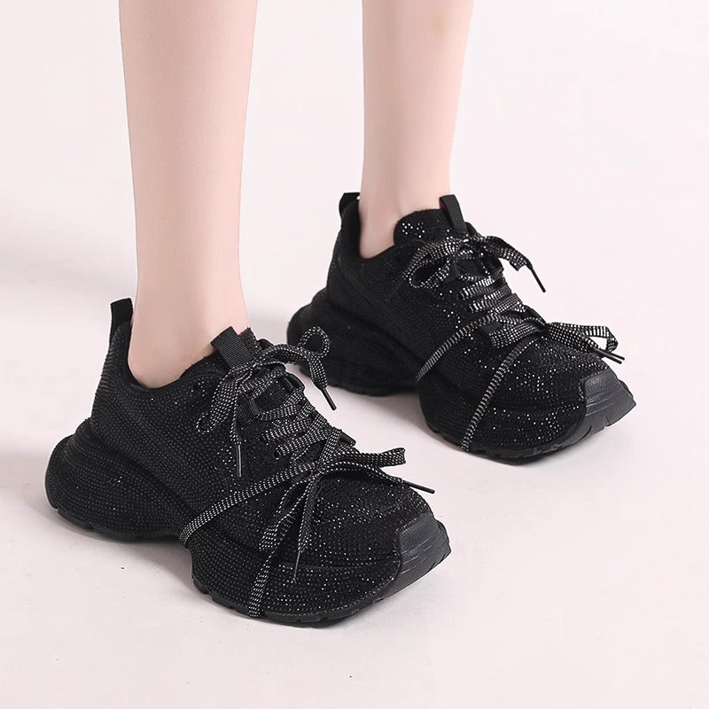 Chaussures à plateforme neuves respirantes avec strass et brides en diamant