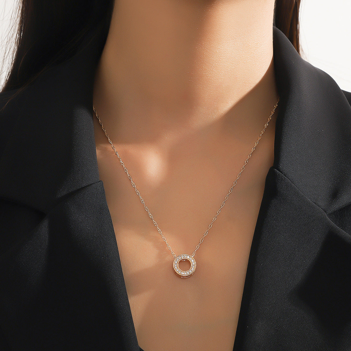 Micro Inlaid Zircon Geometric Ring Necklace