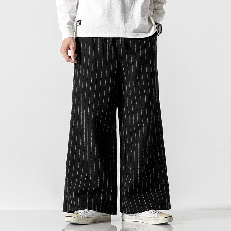 Straight-leg Pants Linen Striped Pants Harem Wide-leg Pants Casual Cotton Linen Pants