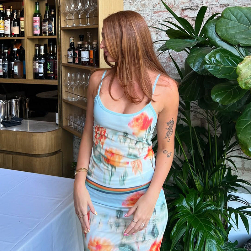 Tenue jupe fourreau slim à imprimé contrasté