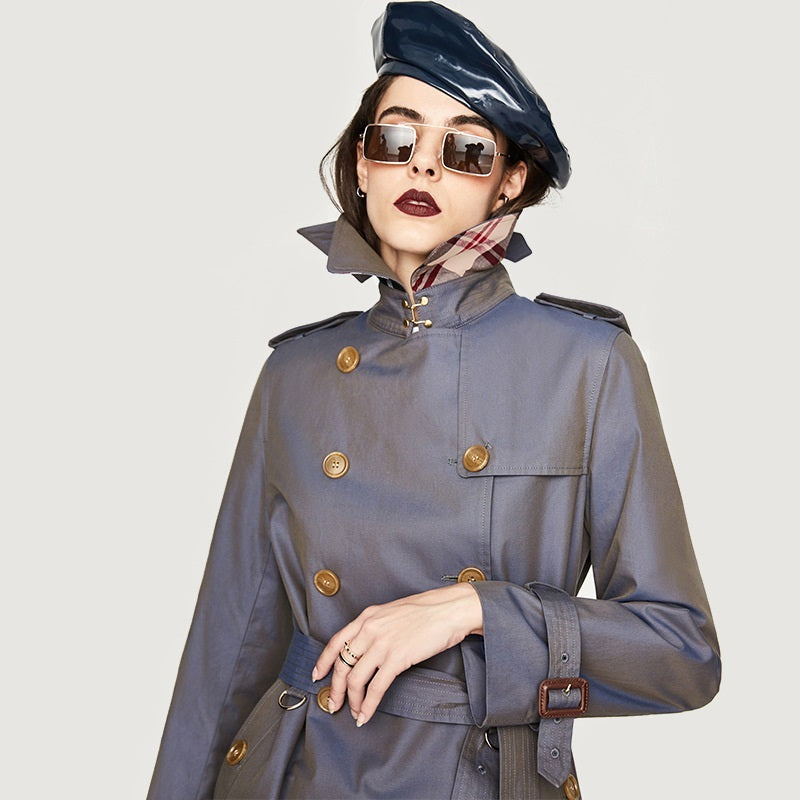 New Chameleon Women's Long Double Breasted Trench Coat