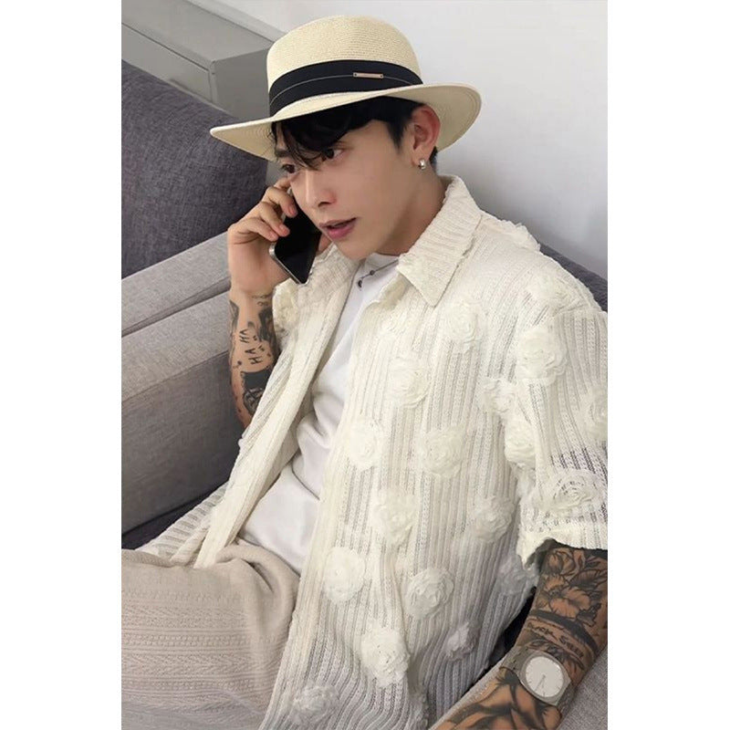 Chemise à manches courtes à imprimé floral tridimensionnel Heavy Industry