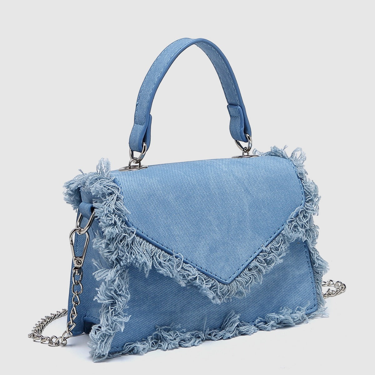 Mini sac à bandoulière rétro à pompon bleu denim