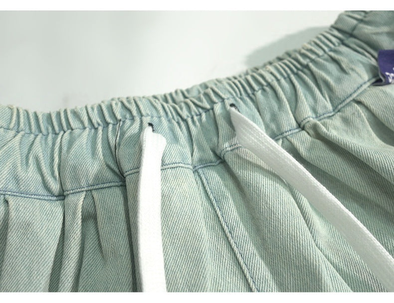 Pantaloncini in denim retrò a gamba larga hip hop