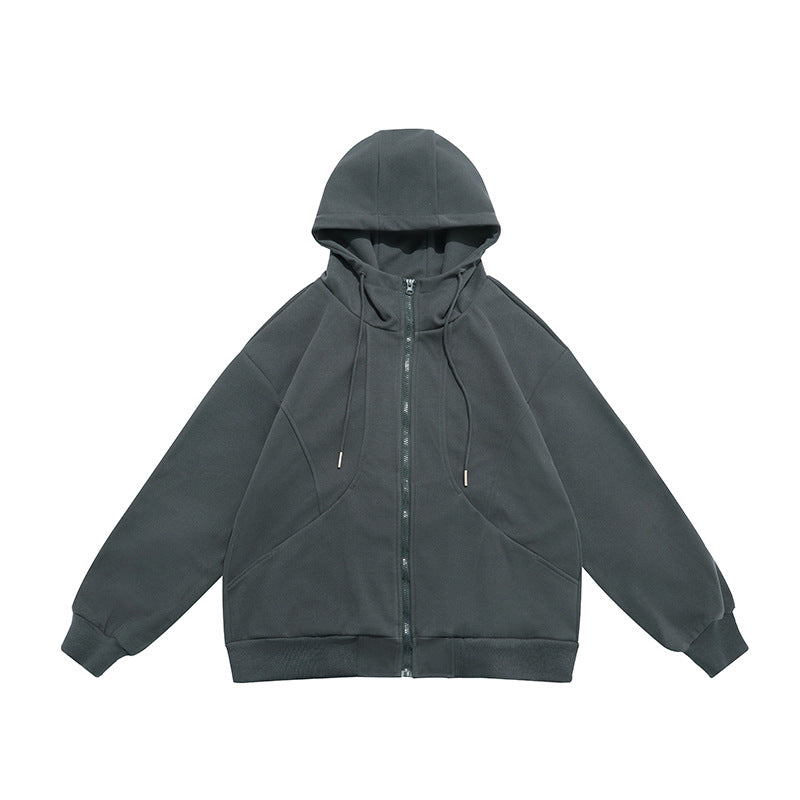 Autumn New Solid Color Stitching Hooded Heavy Couple Sweater