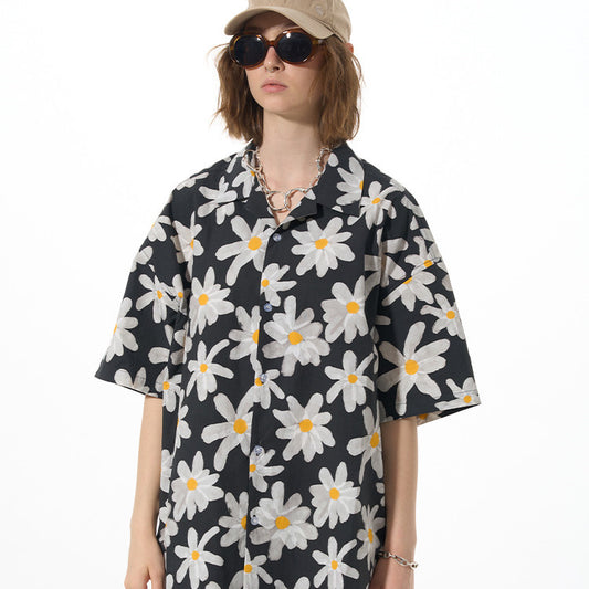 white flower floral button up shirt