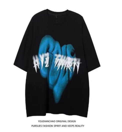 Round Neck Half Sleeves Bf Harajuku Style Trend Loose Half Sleeves