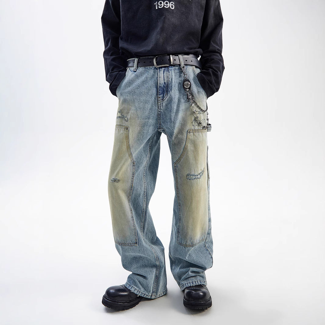 Jean ample décontracté droit délavé de style américain vintage