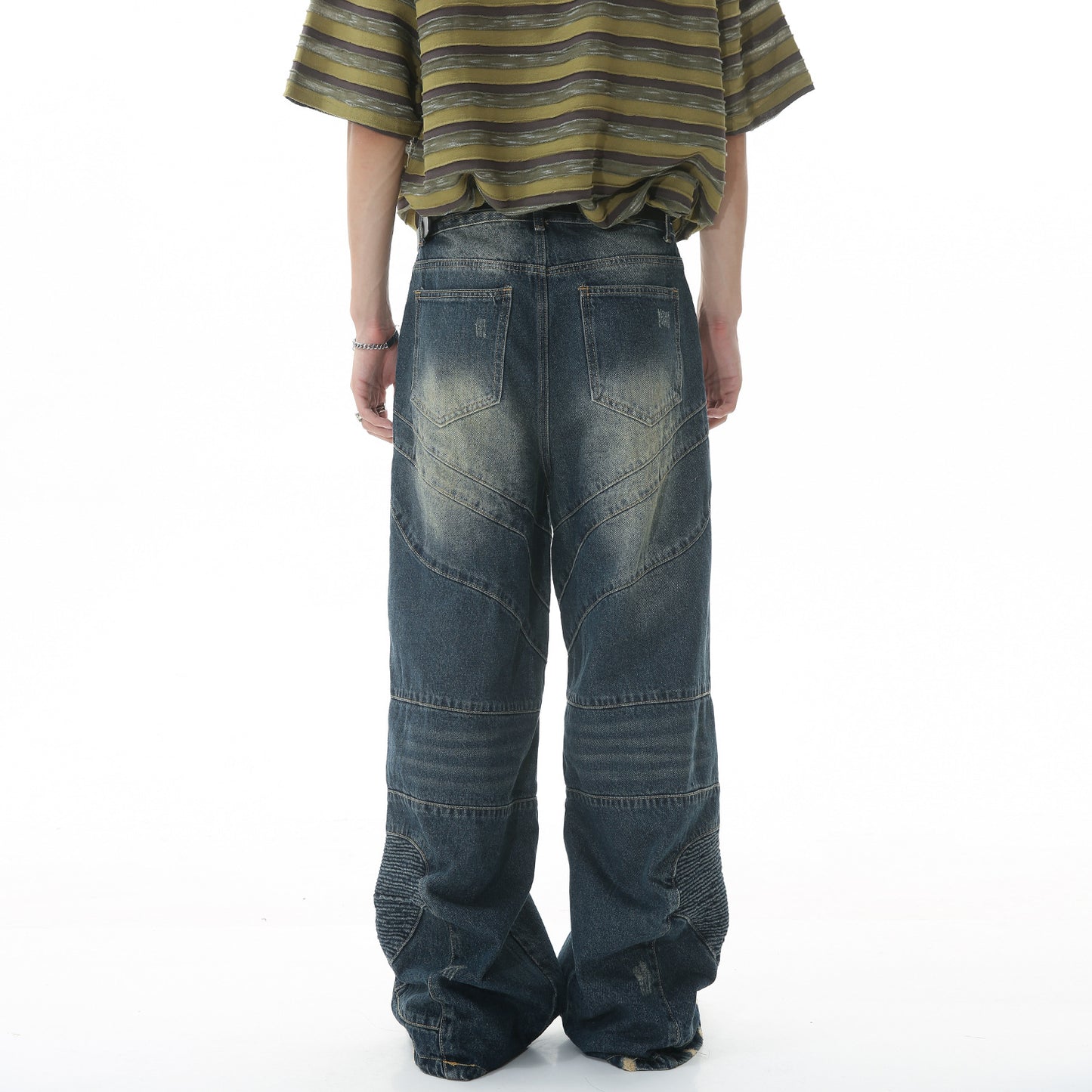 Loose Wide Leg Stitching Design Hip Hop Ripped Jeans