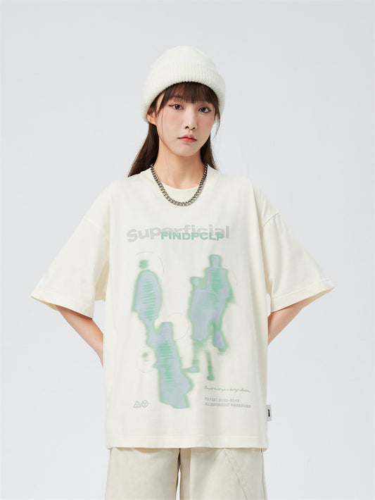 Blur Portrait Short Sleeve Crew Neck Loose Top