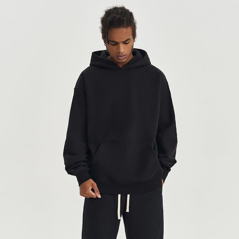 Fleece-lined Hooded Solid Color Loose Thick Trendy Brand Men