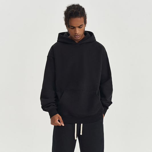 Fleece-lined Hooded Solid Color Loose Thick Trendy Brand Men