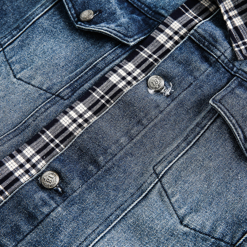 Giacca in denim a due pezzi con cuciture irregolari a quadri