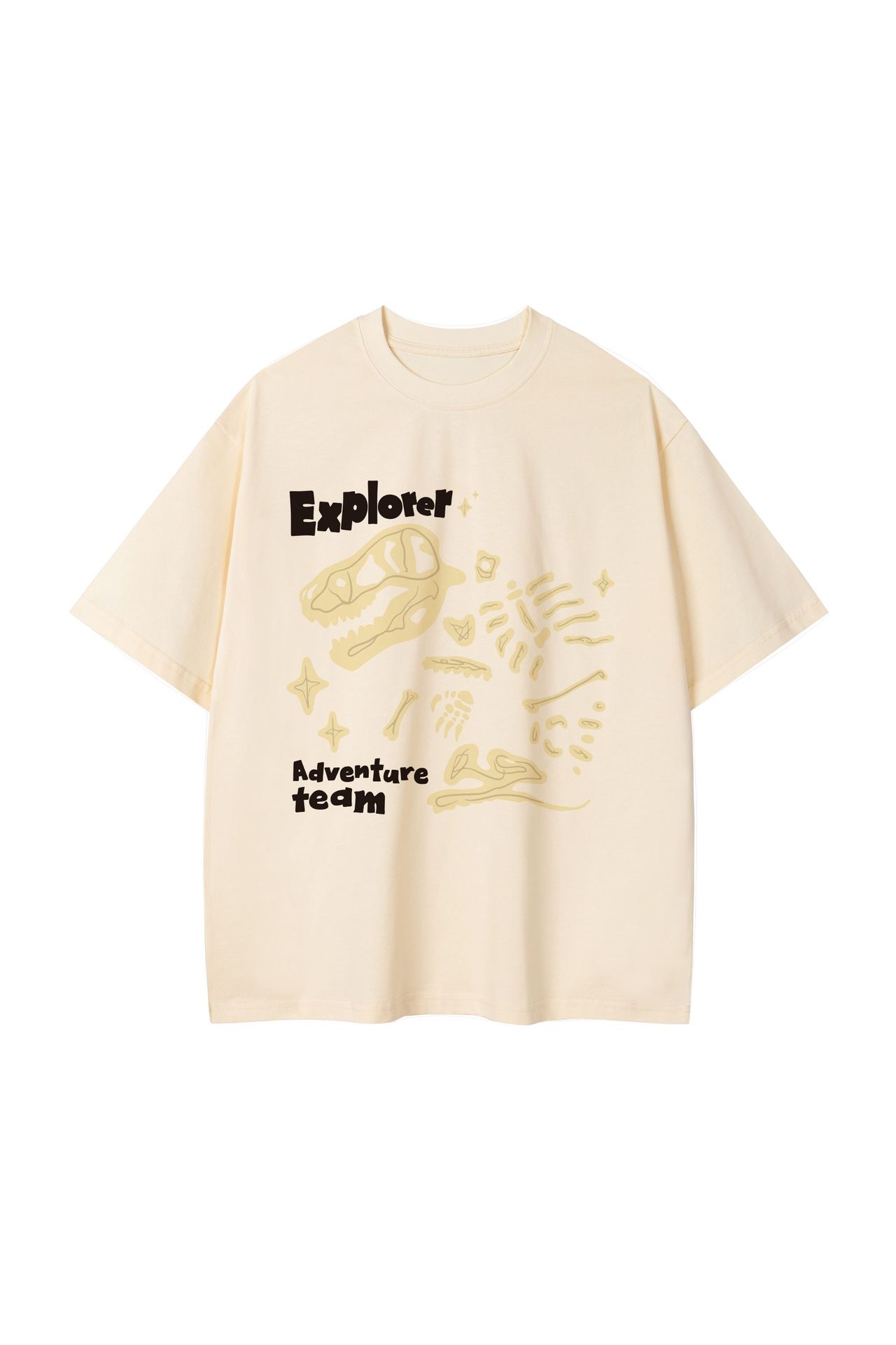 Loose Round Neck Dinosaur Loose Printed Double Yarn Cotton Short Sleeve