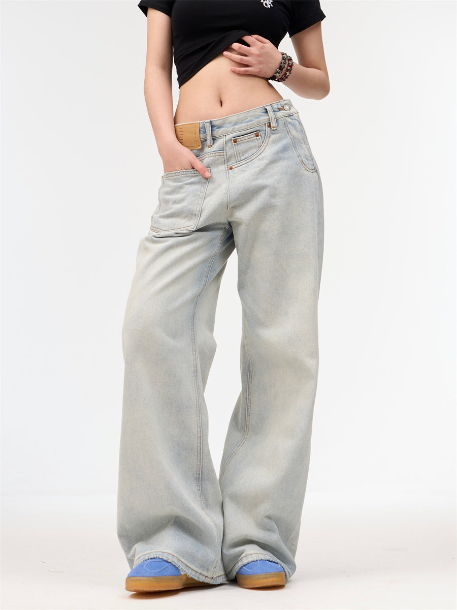 Loose Retro Washed Light Colored Jeans