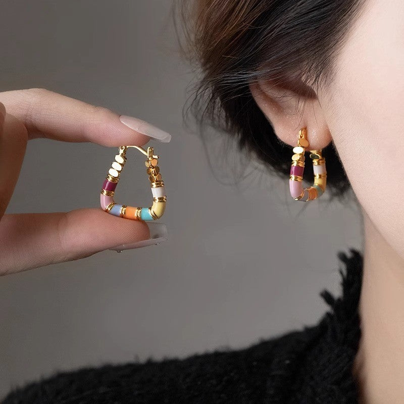 Retro Colorful Oil Necklace Ear Clip Minority Fashion