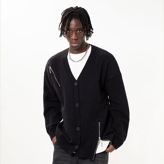 Cardigan tricoté à fermeture éclair et personnalité