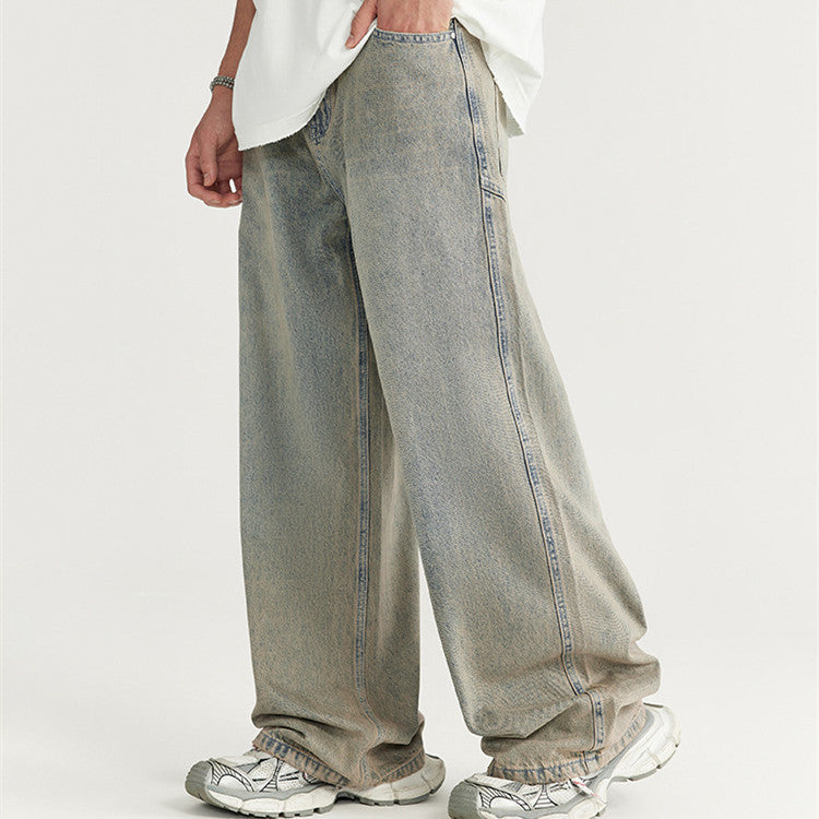 Loose Light Blue Washed Wide-leg Jeans