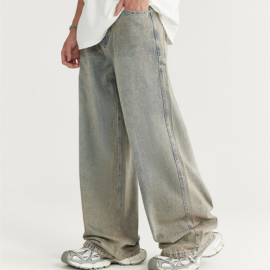 Loose Light Blue Washed Wide-leg Jeans