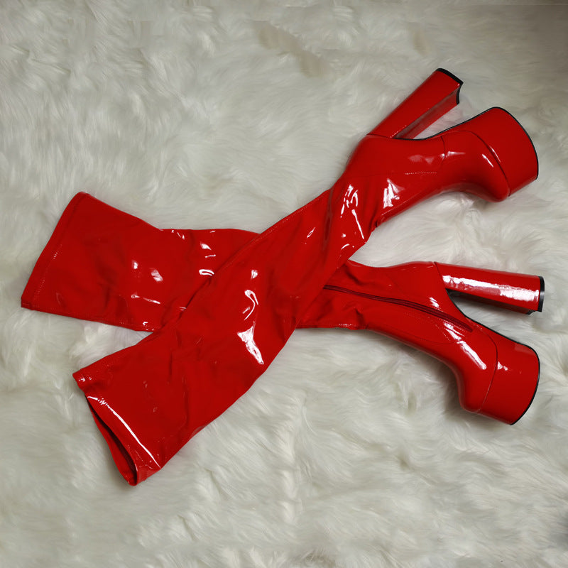 Bottes blanches à talons hauts montantes jusqu'au-dessus du genou, pointure 45 pour femmes grandes tailles