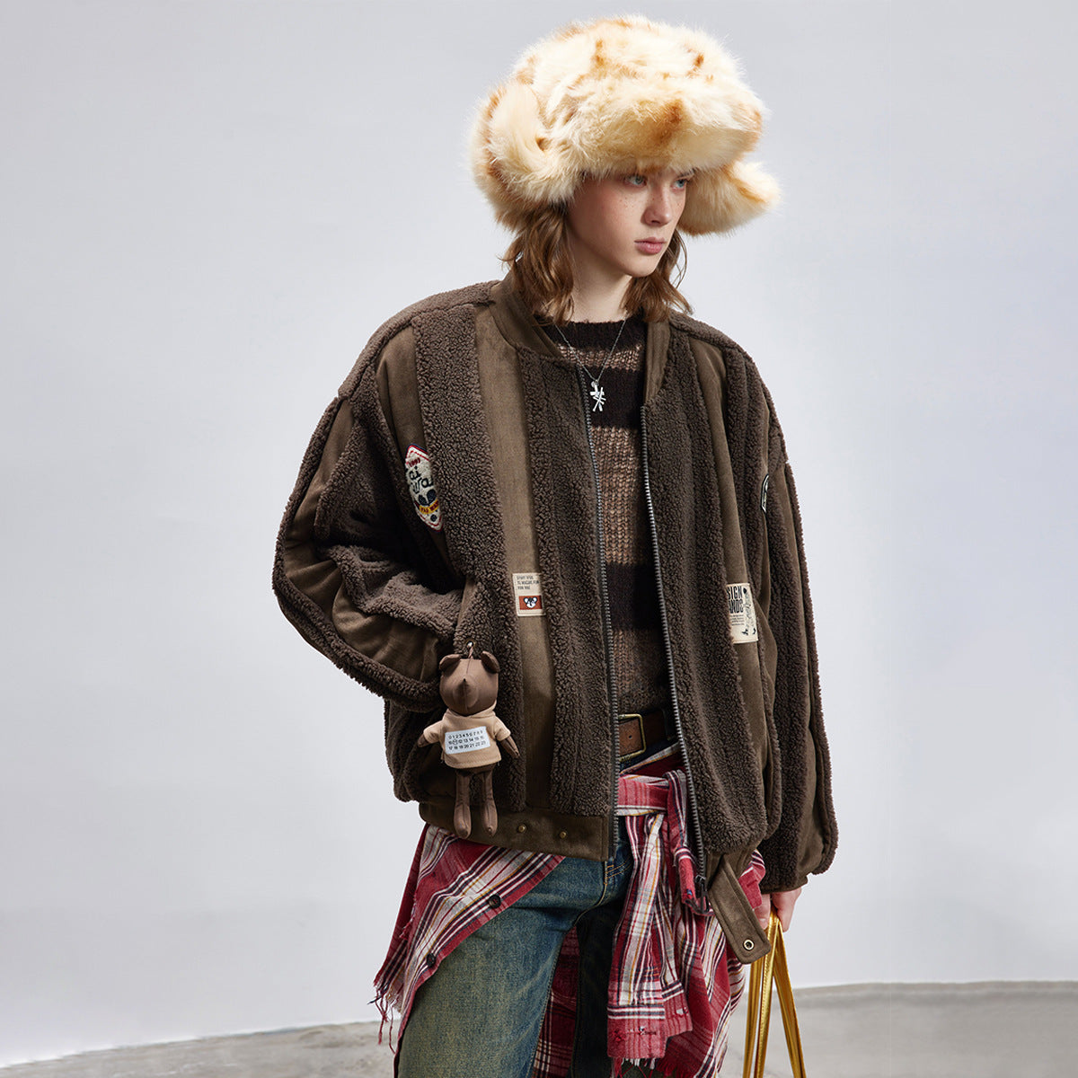 Veste matelassée en coton et manteau en laine d'agneau