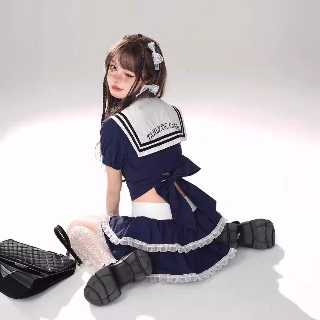 Sweet Sailor Suit Suit Women's White Slimming Top Skirt