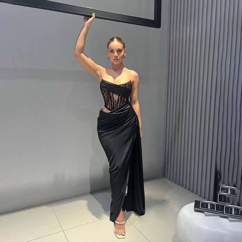 Abito con top in pizzo e scollo a V