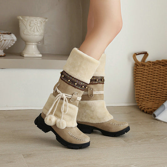 Bottes en coton à talons mi-hauts tendance