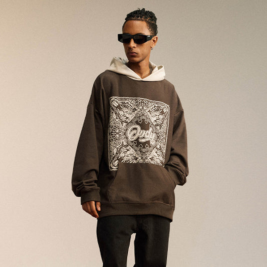 Maglione con cappuccio Paisley Totem con iniezione diretta e abbinamento di colori