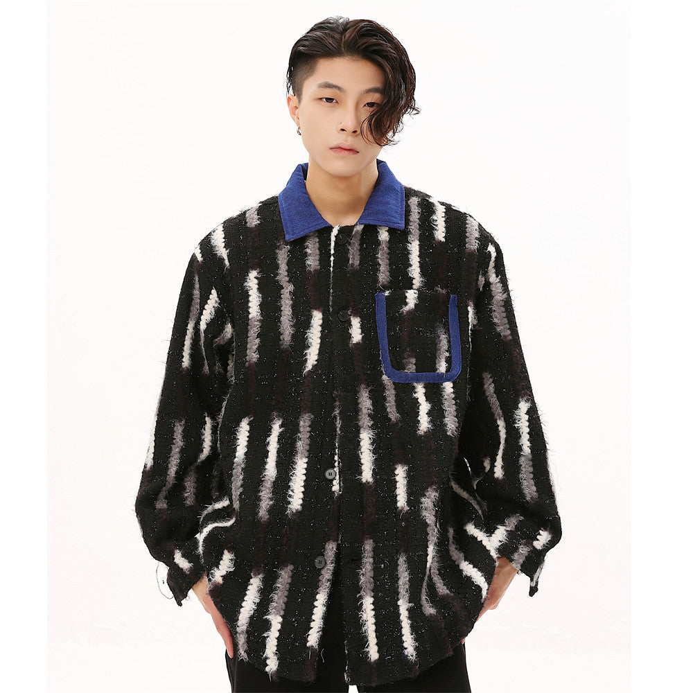 Loose Design Niche Patch Pocket Lapel Colorblock Jacket