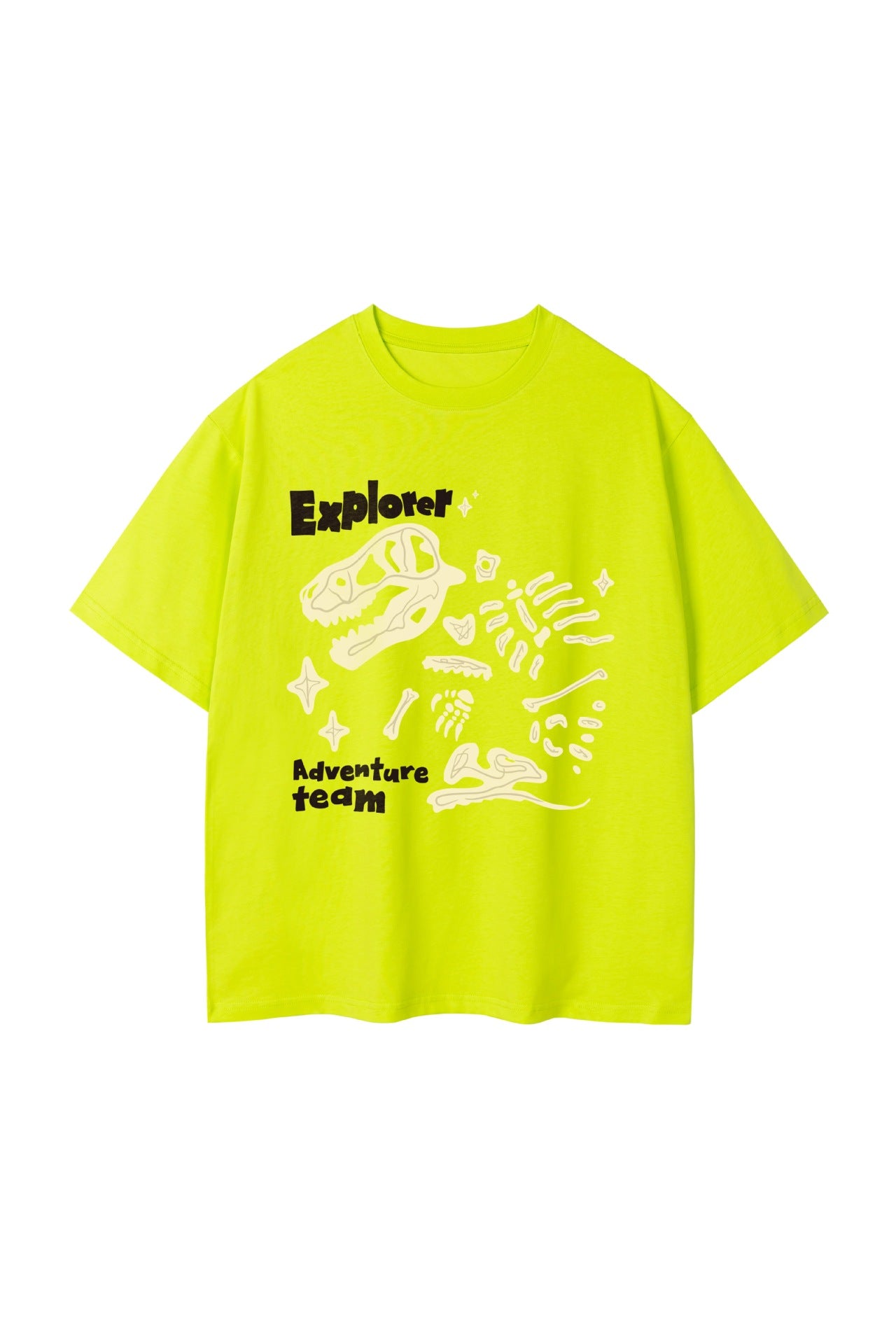 Loose Round Neck Dinosaur Loose Printed Double Yarn Cotton Short Sleeve