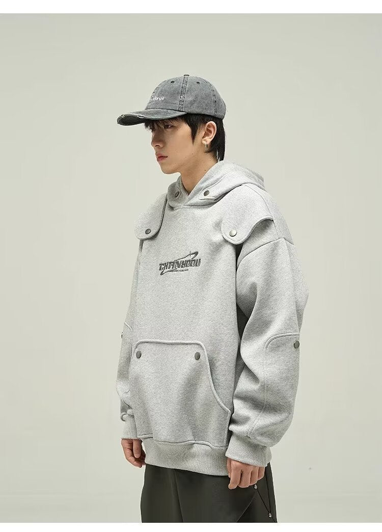 Loose Deconstruction Design Sense Hooded Fleece Lined Sweater Men
