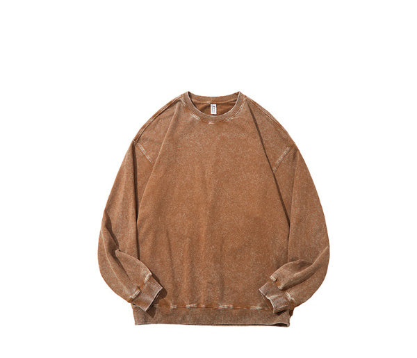 Sweater Cotton Washed Old Round Neck Long Sleeve Top