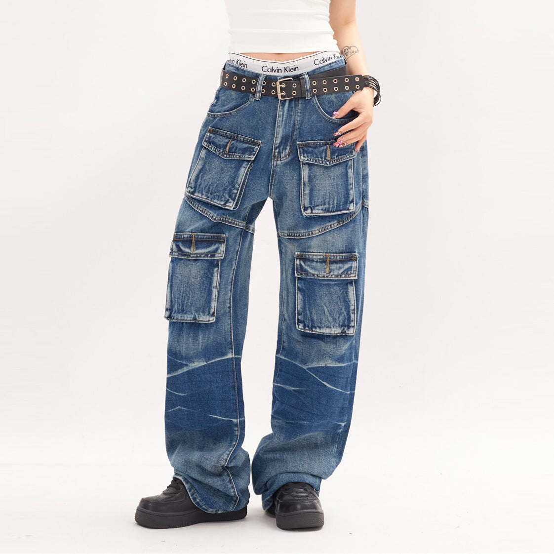 Pantalon droit ample tie-dye pour hommes et femmes, style punk et streetwear