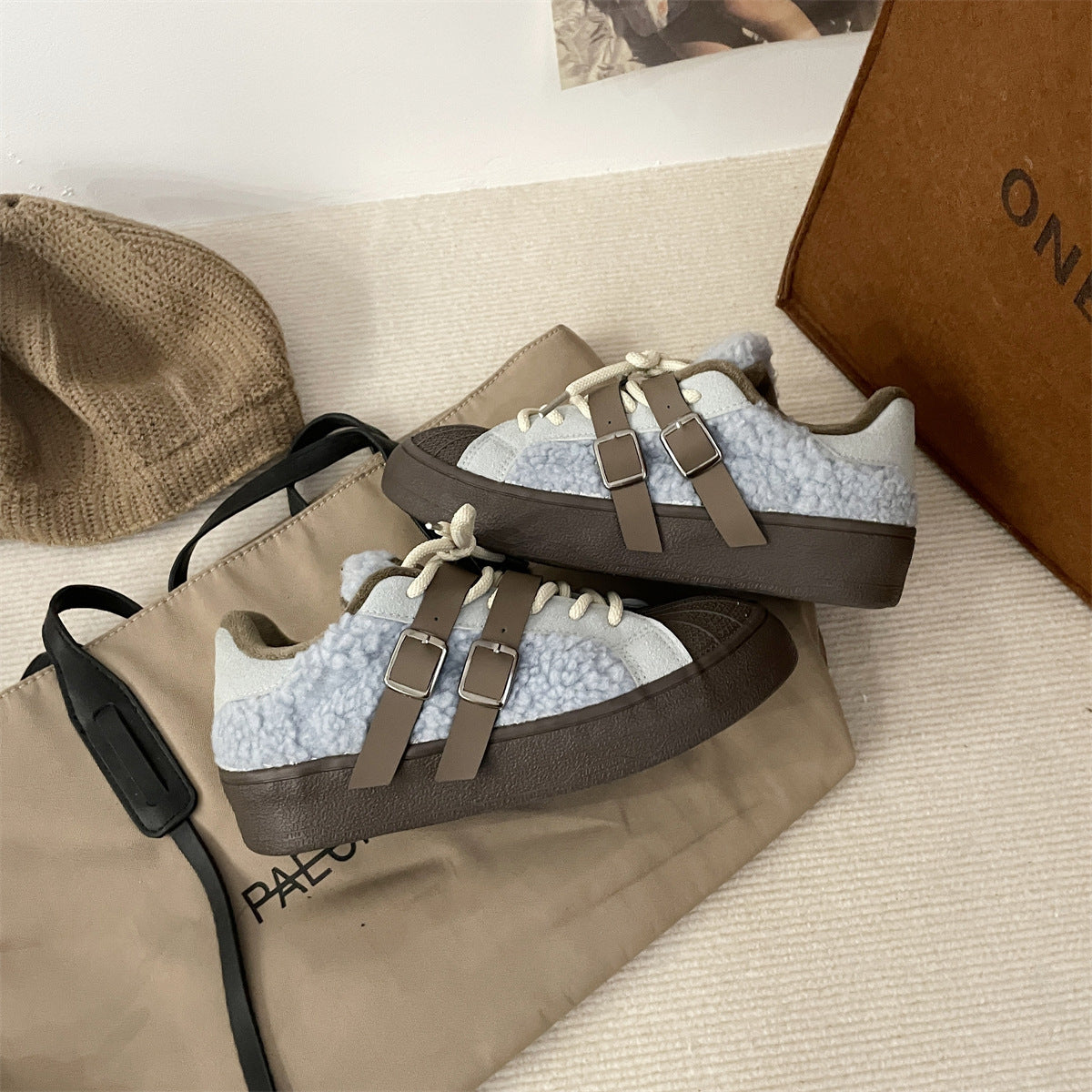 Popular Casual Retro High Sense Special-interest Design Women's Fleece Lined Thermal Shoes