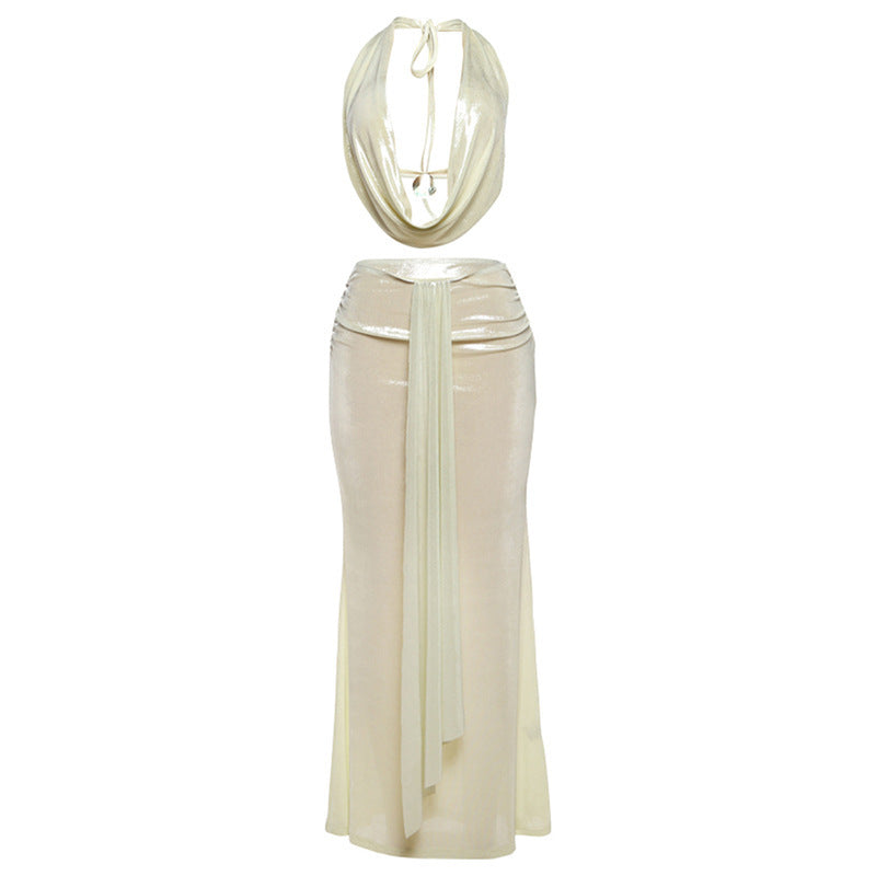 Sexy Backless Halter Top Slim-fit Sheath Skirt Suit