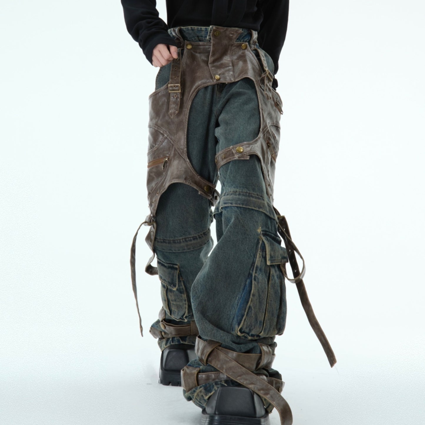 Jeans rétro déstructurés pour hommes, coutures détachables