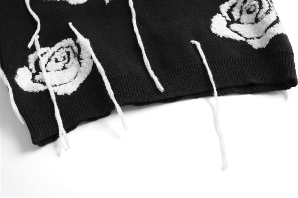 Pull col rond à franges en jacquard rose pour homme