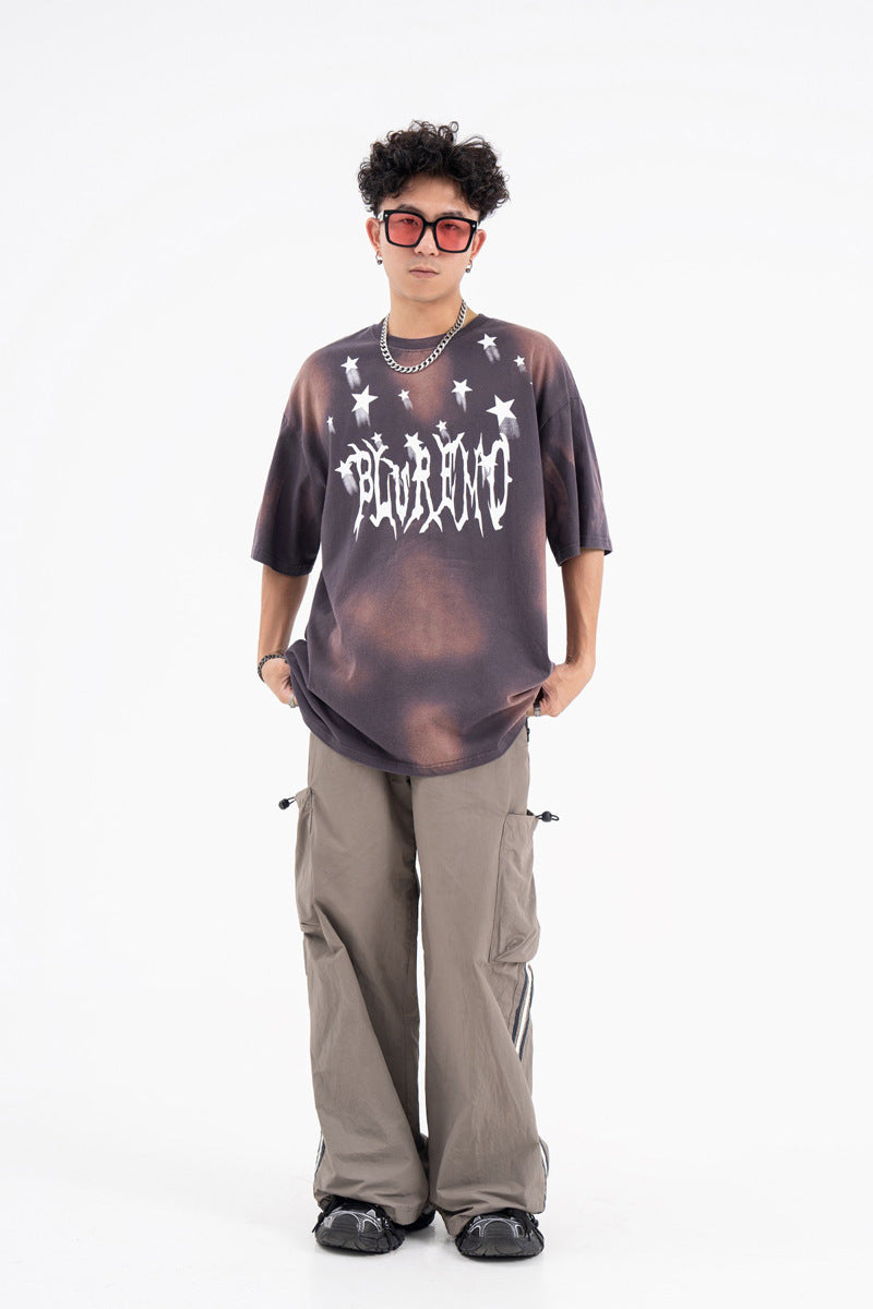 Letter Tie-dye Gradient Short-sleeved T-shirt For Men And Women