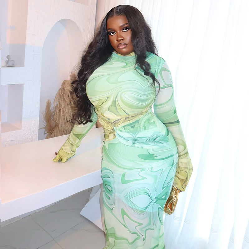 Round-neck Long-sleeve Maxi Dress