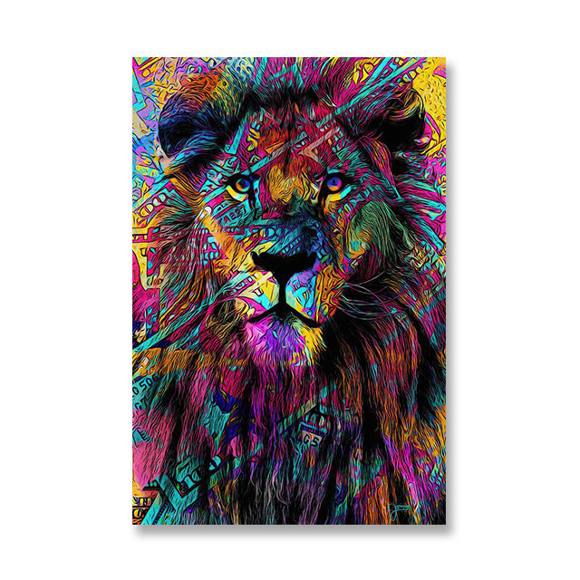 Graffiti Color Lion Canvas Painting Living Room